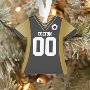 Personalisiertes Schwarz/Gold-Fußballtrikot-Orname Ornament