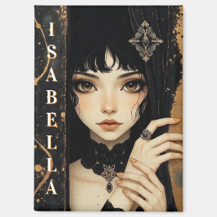 Personalisiertes Schwarz-Gold-Gotik-Anime-Mädchen Magnet