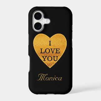 Personalisiertes Schwarz & Gold Herz Ich liebe Dic