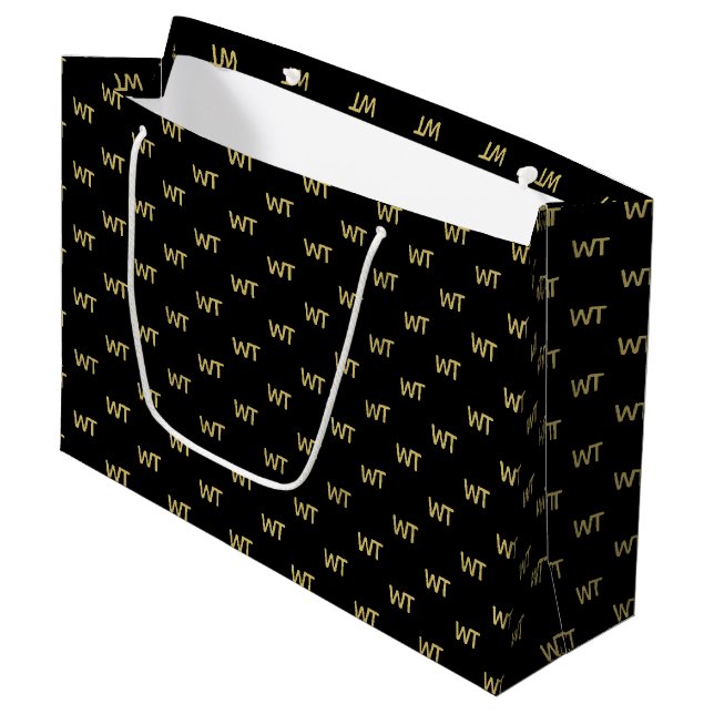 Personalisiertes Schwarz-Gold-Logo Große Geschenktüte (Vorderseite Schrägansicht)