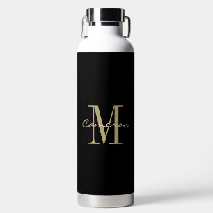 Personalisiertes Schwarz-Gold Monogramm-Geschenk Trinkflasche