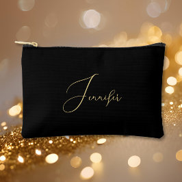 Personalisiertes Schwarz-Gold-Monogramm Makeup-Kos Zubehörtasche