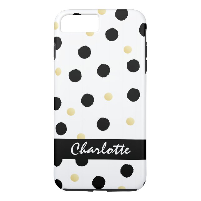 Personalisiertes Schwarz-Gold-Polka-Punktmuster Case-Mate iPhone Hülle (Rückseite)