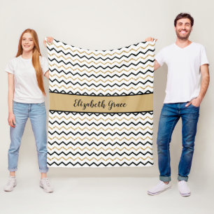 Personalisiertes Schwarz Gold Weiß Chevron Zickzac Fleecedecke