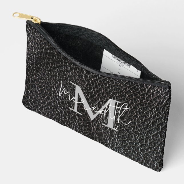Personalisiertes Schwarz-Leder Zubehörtasche (Offen)