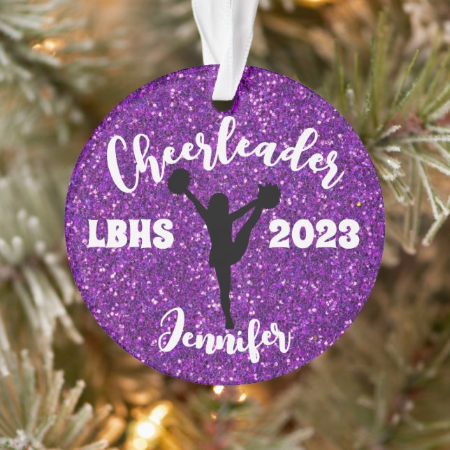 Personalisiertes Schwarz & Lila Cheerleader Orname Ornament (Baum)