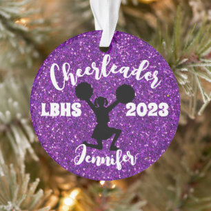 Personalisiertes Schwarz & Lila Cheerleader Orname Ornament