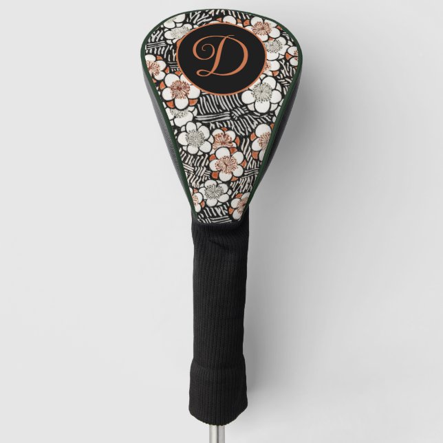 Personalisiertes Schwarz-Rot-Flora-Muster Golf Headcover (Vorderseite)