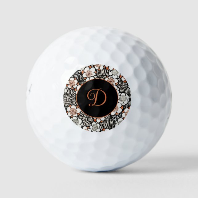 Personalisiertes Schwarz-Rot-Flora-Muster Golfball (Vorderseite)