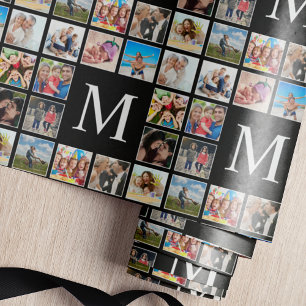 Personalisiertes Schwarz-Schwarz-FotoCollage für b Geschenkpapier