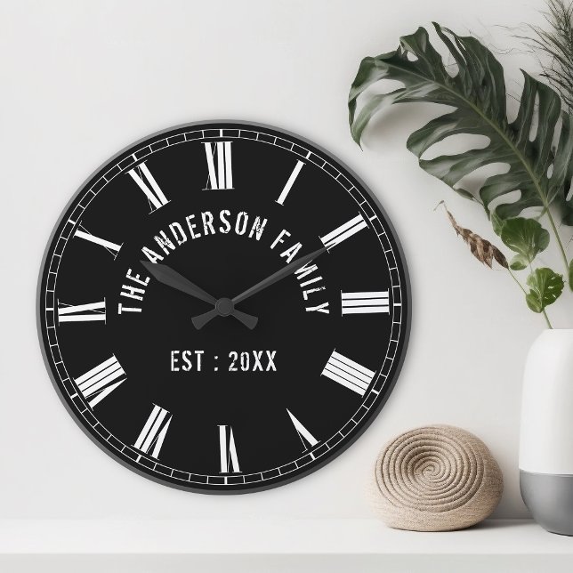 Personalisiertes Schwarz-Schwarz-FotoCollage für b Große Wanduhr (Von Creator hochgeladen)