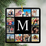 Personalisiertes Schwarz-Schwarz-FotoCollage für b Keramikornament<br><div class="desc">Erstellen Sie Ihre eigene personalisierte 12-Foto-Collage,  Weihnachtsfeiertagsschmuck mit Ihren individuellen Bildern auf einem einfachen,  modernen schwarzen Hintergrund. Die Weihnachtsschmuckfigur enthält auch Ihren Familiennamen,  das etablierte Jahr und eine handgeschriebene "Liebe". Fügen Sie Ihre Lieblings-Fotos,  Designs oder Kunstwerke,  um etwas wirklich Einzigartiges zu schaffen.</div>