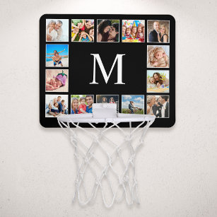 Personalisiertes Schwarz-Schwarz-FotoCollage für b Mini Basketball Netz