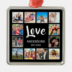 Personalisiertes Schwarz-Schwarz-FotoCollage für b Ornament Aus Metall