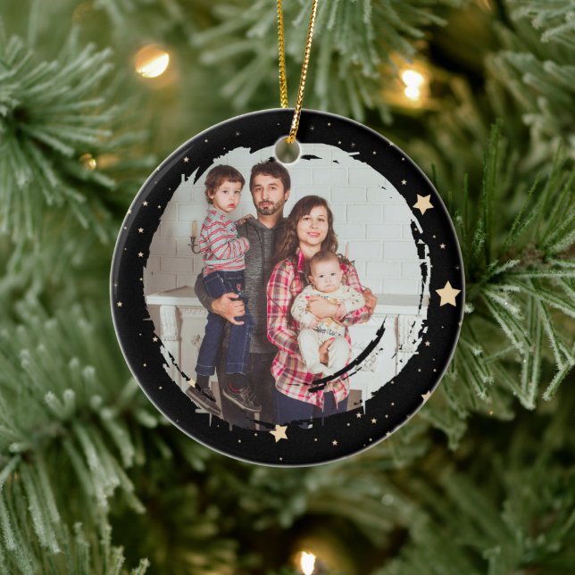 Personalisiertes Schwarz-Star-Foto Weihnachten Keramik Ornament (Baum)