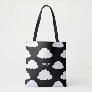 Personalisiertes Schwarz-Tote-Bag für weiße Wolken