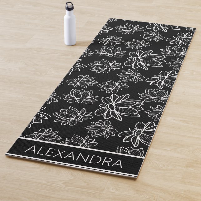 Personalisiertes Schwarz/Weiß-Blumendesign Yogamatte (Beispiel)