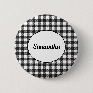 Personalisiertes Schwarz-Weiß-Büffel-Karo Button
