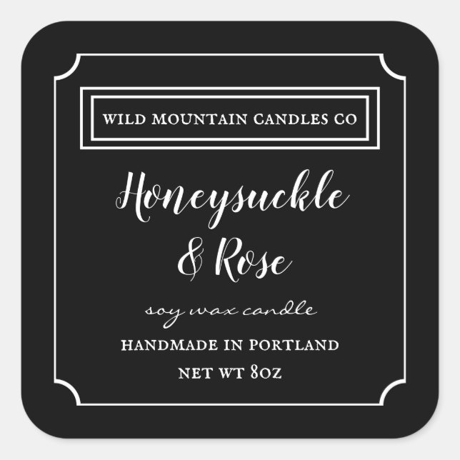 Personalisiertes Schwarz-Weiß-Etikett Quadratischer Aufkleber (Vorderseite)