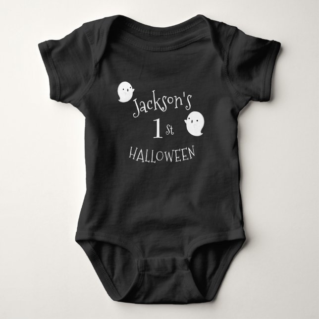 Personalisiertes Schwarz-Weiß-Halloween Baby Strampler (Vorderseite)