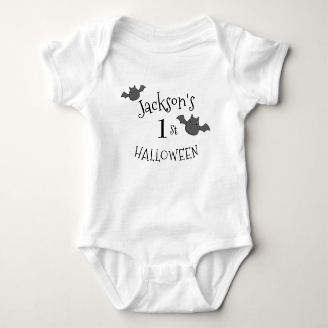 Personalisiertes Schwarz-Weiß-Halloween Baby Strampler (Vorderseite)