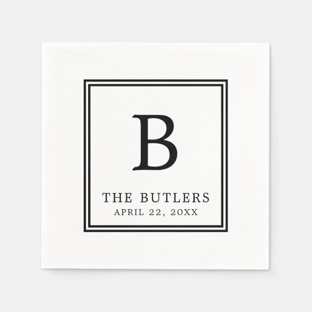 Personalisiertes Schwarz-Weiß-Heiratspapier Napkin Serviette (Vorderseite)