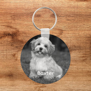 Personalisiertes Schwarz-Weiß-Hund-Foto Schlüsselanhänger
