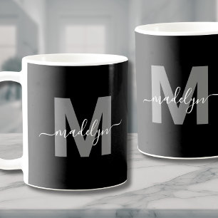 Personalisiertes Schwarz-Weiß-Namensmonogramm Kaffeetasse