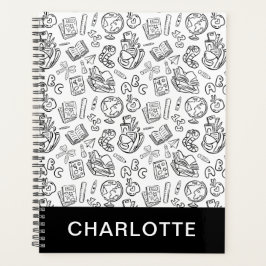 Personalisiertes Schwarz-Weiß-Schul-Handdrawn-Dood Planer