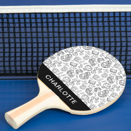 Personalisiertes Schwarz-Weiß-Schul-Handdrawn-Dood Tischtennis Schläger