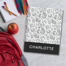 Personalisiertes Schwarz-Weiß-Schuldoodle Notizbuch