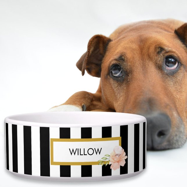 Personalisiertes Schwarz-Weiß-Streifen Napf (Personalized Gold Black and White Striped Bowl)