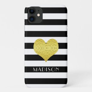 Personalisiertes Schwarz-Weiß-Streifenmuster Case-Mate iPhone Hülle