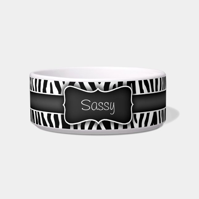 Personalisiertes Schwarz-Weiß-Zebra-Muster Napf (Vorderseite)