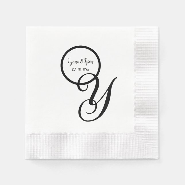 Personalisiertes Schwarz-weißes Monogramm-Papier N Serviette (Vorderseite)