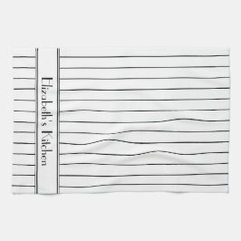 Personalisiertes Schwarz-weißes Pinstrichmuster Geschirrtuch