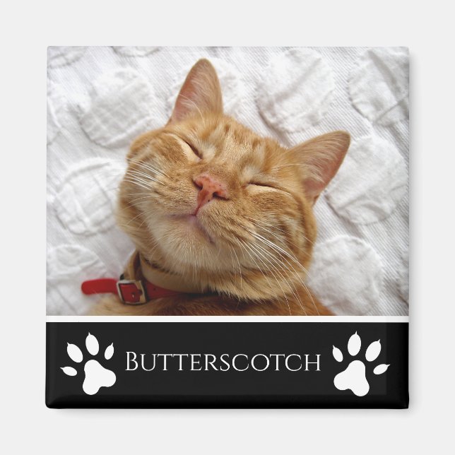 Personalisiertes Schwarzes Add-a-Cat-Foto Magnet (Vorne)