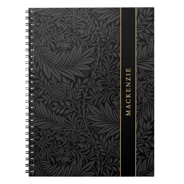 Personalisiertes schwarzes Blumenmuster Notizblock (Vorderseite)