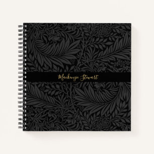 Personalisiertes schwarzes Blumenmuster Notizbuch