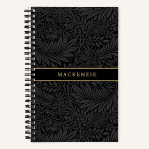 Personalisiertes schwarzes Blumenmuster Notizbuch
