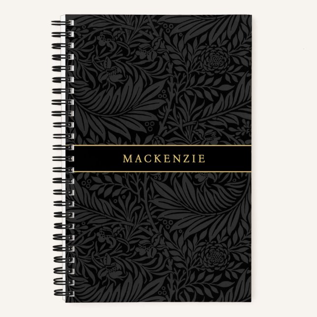 Personalisiertes schwarzes Blumenmuster Notizbuch (Vorderseite)