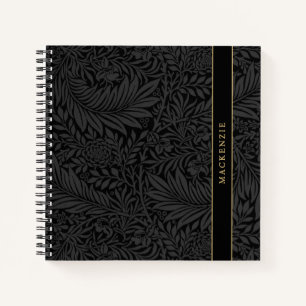 Personalisiertes schwarzes Blumenmuster Notizbuch
