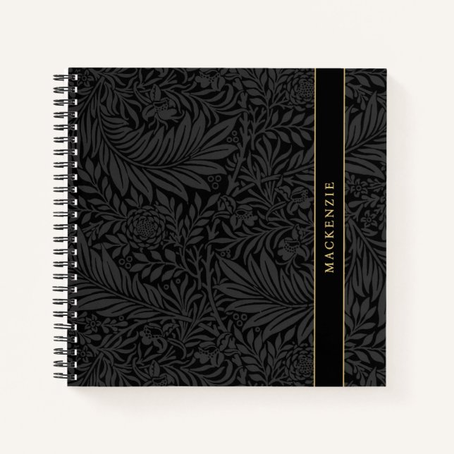 Personalisiertes schwarzes Blumenmuster Notizbuch (Vorderseite)
