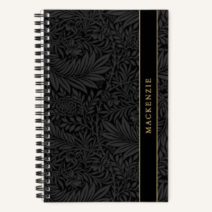 Personalisiertes schwarzes Blumenmuster Notizbuch