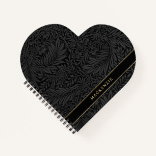 Personalisiertes schwarzes Blumenmuster Notizbuch