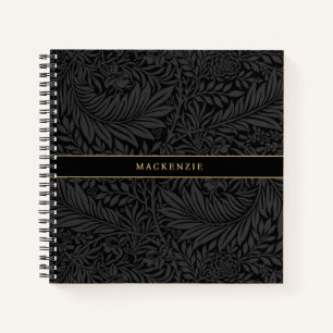 Personalisiertes schwarzes Blumenmuster Notizbuch