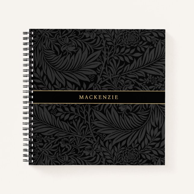 Personalisiertes schwarzes Blumenmuster Notizbuch (Vorderseite)