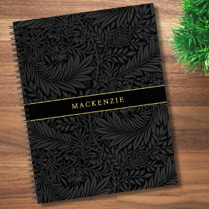 Personalisiertes schwarzes Blumenmuster Notizbuch