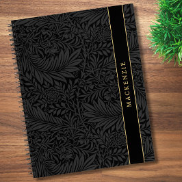 Personalisiertes schwarzes Blumenmuster Notizbuch