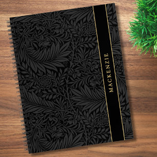 Personalisiertes schwarzes Blumenmuster Notizbuch
